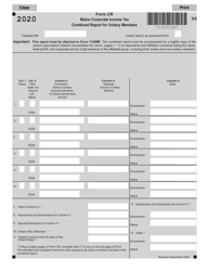 Document preview: Form CR Combined Report for Unitary Members - Maine