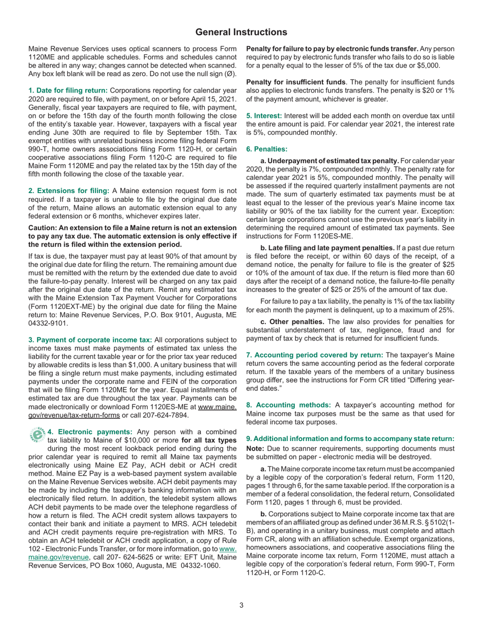 Instructions for Form 1120ME Maine Corporate Income Tax Return - Maine, Page 3