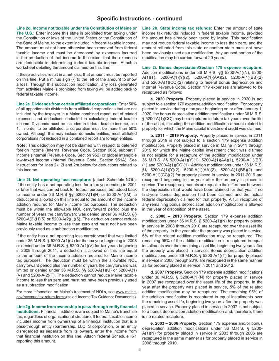 Instructions for Form 1120ME Maine Corporate Income Tax Return - Maine, Page 5