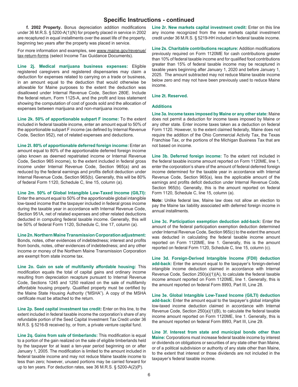 Instructions for Form 1120ME Maine Corporate Income Tax Return - Maine, Page 6