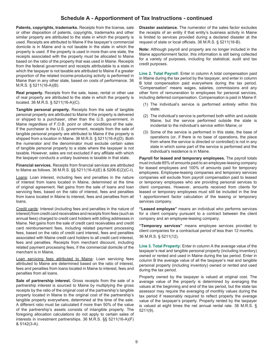 Instructions for Form 1120ME Maine Corporate Income Tax Return - Maine, Page 9