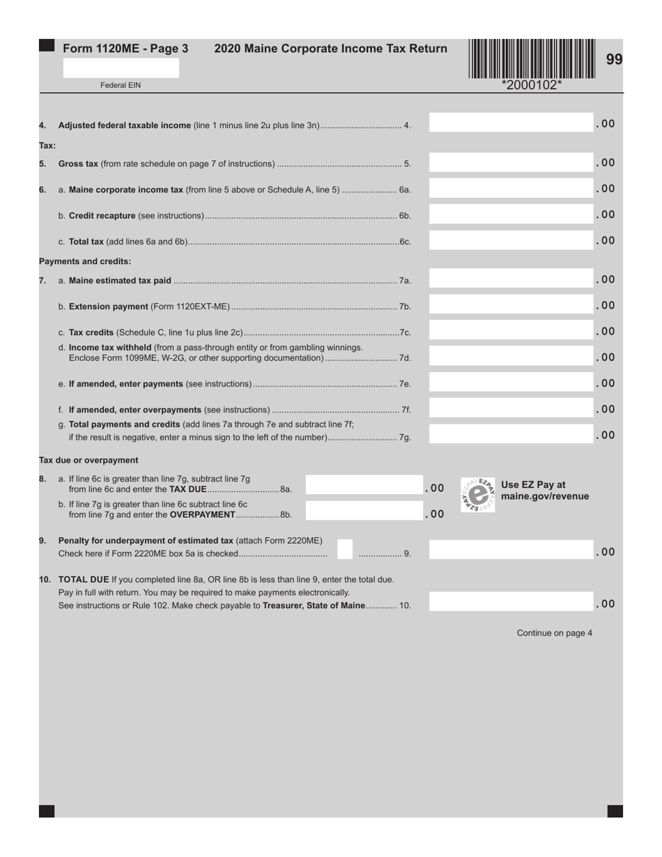 Form 1120ME Maine Corporate Income Tax Return - Maine, Page 3