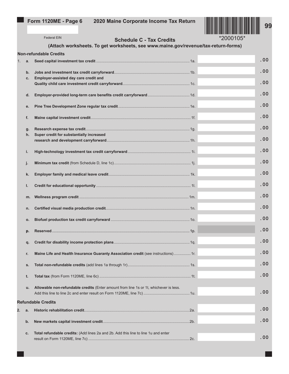 Form 1120ME Maine Corporate Income Tax Return - Maine, Page 6