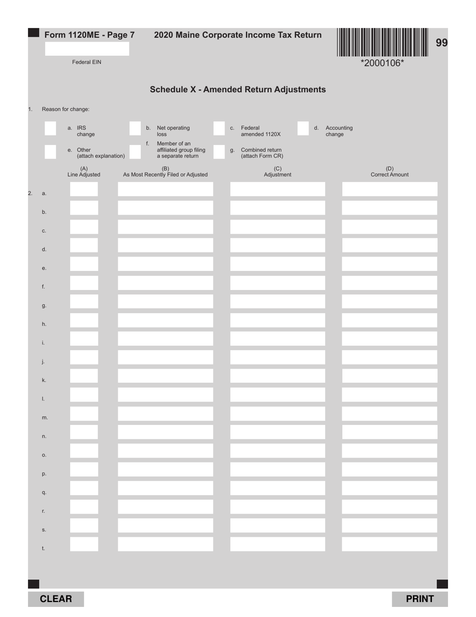 Form 1120ME Maine Corporate Income Tax Return - Maine, Page 7