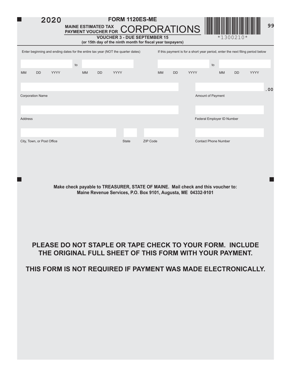 Form 1120ESME Download Fillable PDF or Fill Online Maine Estimated Tax