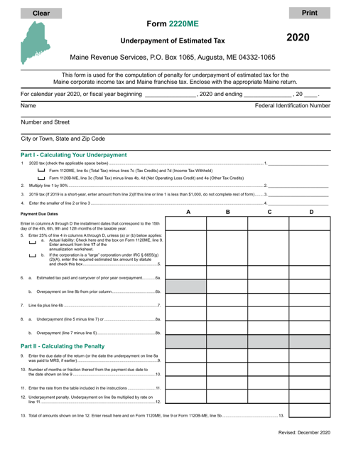 Form 2220ME 2020 Printable Pdf