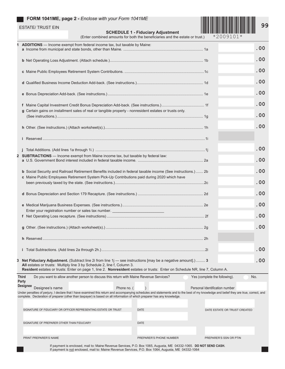 Form 1041ME Income Tax Return for Resident and Nonresident Estates and Trusts - Maine, Page 2