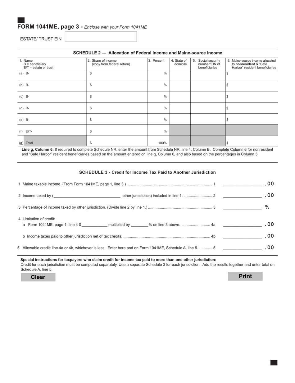 Form 1041ME Income Tax Return for Resident and Nonresident Estates and Trusts - Maine, Page 3