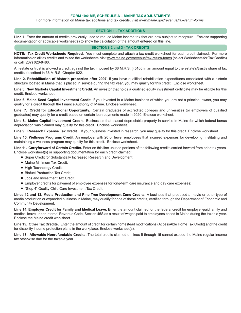 Form 1041ME Schedule A Adjustments to Tax - Maine, Page 2