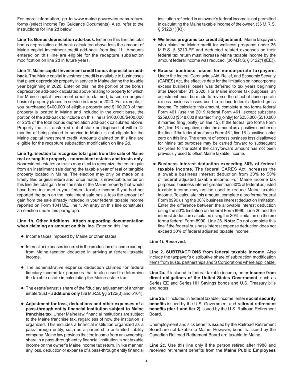 Instructions for Form 1041ME Income Tax Return for Resident and Nonresident Estates and Trusts - Maine, Page 4