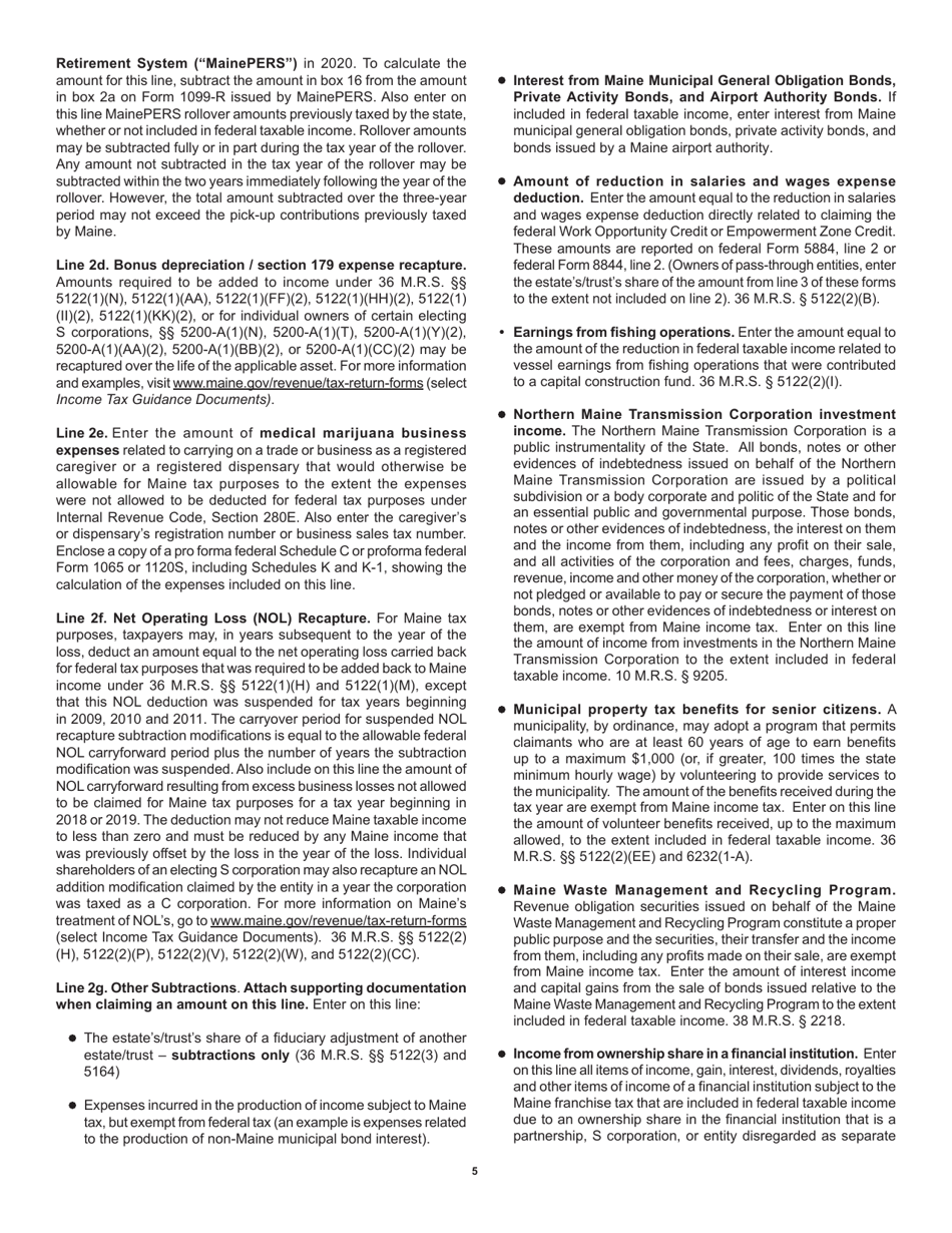 Instructions for Form 1041ME Income Tax Return for Resident and Nonresident Estates and Trusts - Maine, Page 5