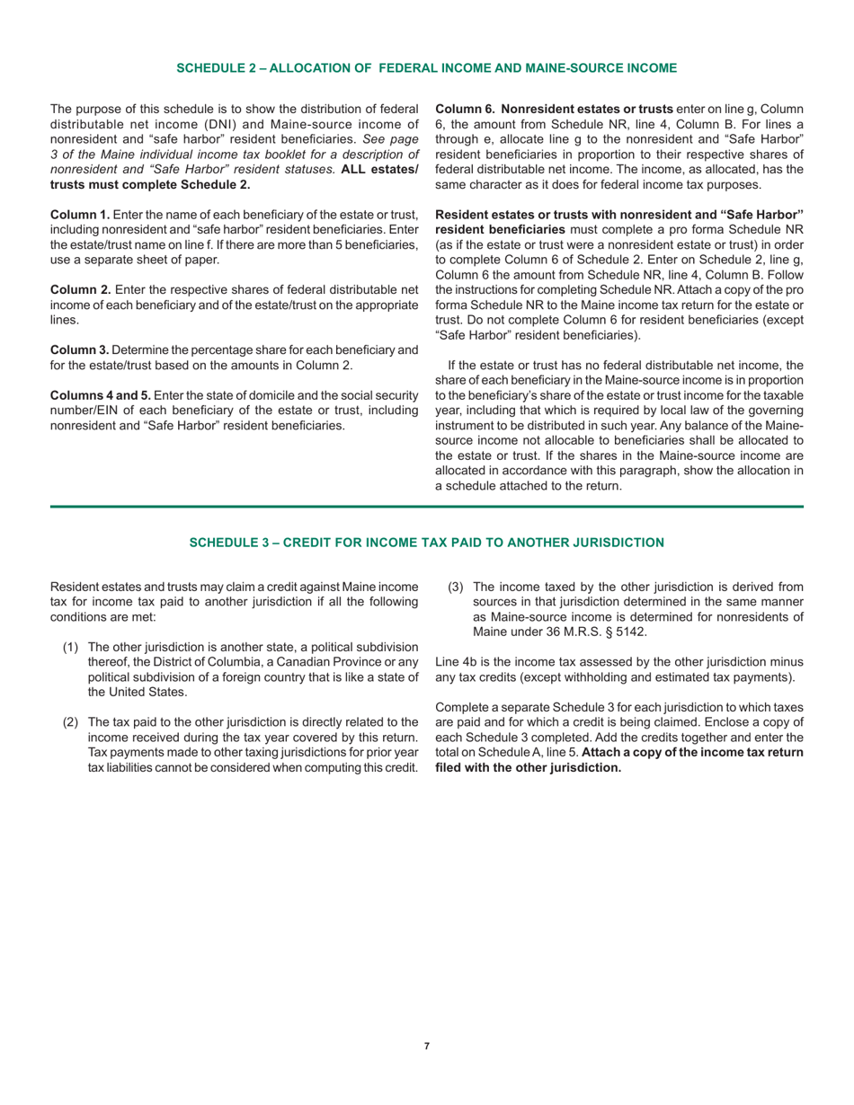 Instructions for Form 1041ME Income Tax Return for Resident and Nonresident Estates and Trusts - Maine, Page 7