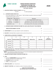 Document preview: Form 1120W-ME Corporate Income Tax Estimated Tax Worksheet - Maine, 2020