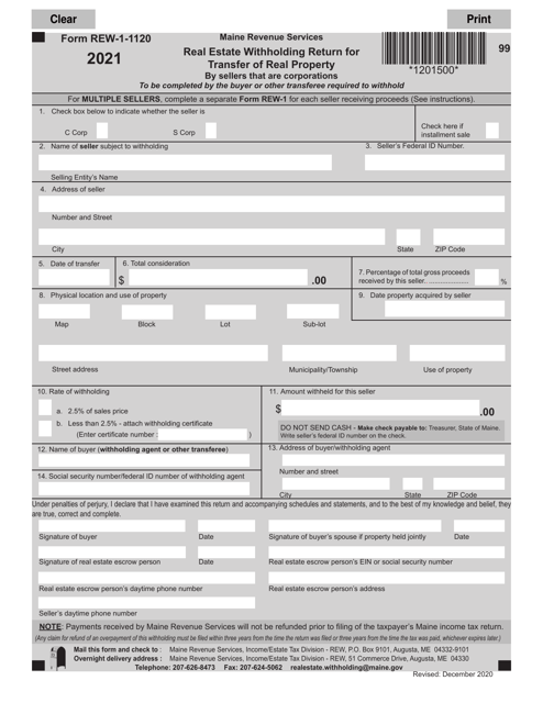Form REW-1-1120 2021 Printable Pdf