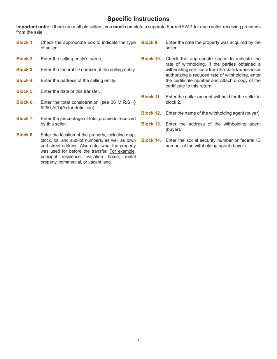 Form REW-1-1120 Real Estate Withholding Return for Transfer of Real Property by Sellers That Are Corporations - Maine, Page 3