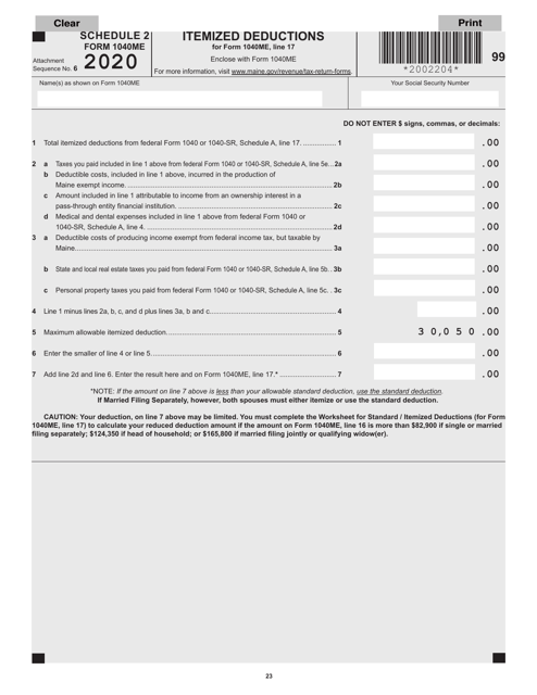 Form 1040ME Schedule 2 Itemized Deductions - Maine, 2020
