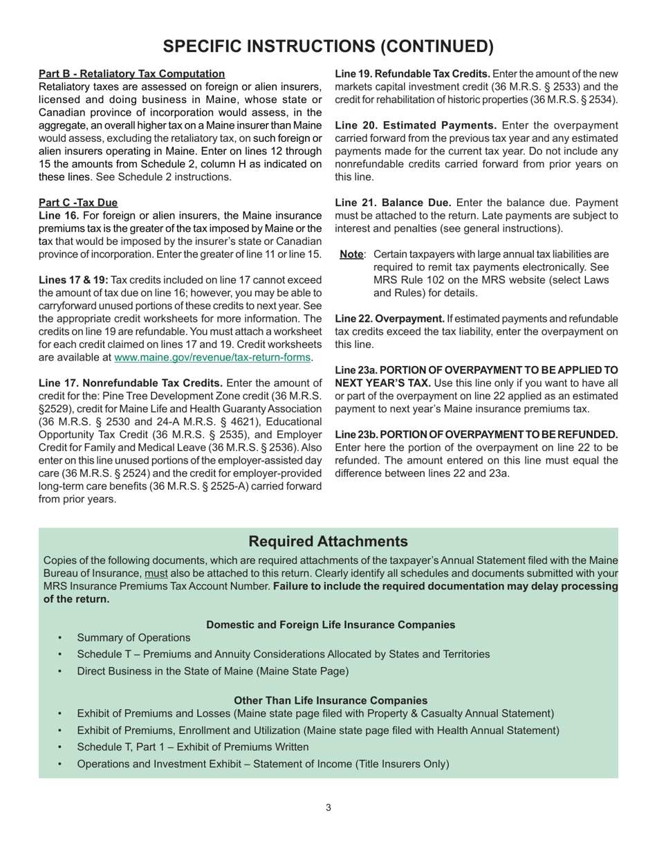Form INS-4 Insurance Premiums Tax Return - Maine, Page 3