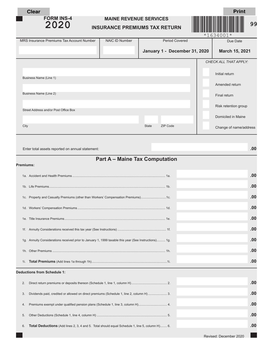 Form INS-4 Insurance Premiums Tax Return - Maine, Page 5
