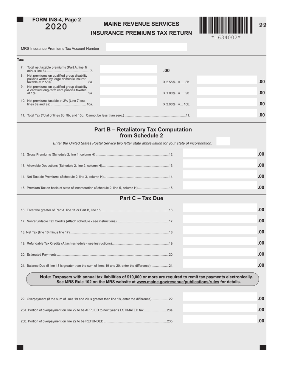 Form INS-4 Insurance Premiums Tax Return - Maine, Page 6