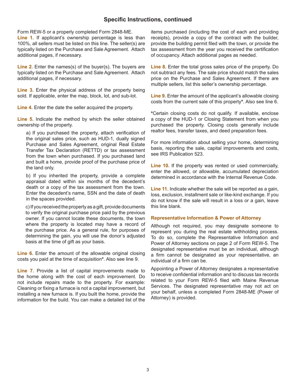 Form REW-5 Request for Exemption or Reduction in Withholding of Maine Income Tax on the Disposition of Maine Real Property - Maine, Page 3