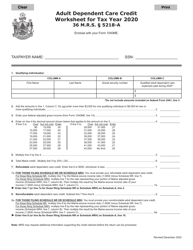 Document preview: Adult Dependent Care Credit Worksheet - Maine, 2020