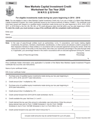 Document preview: New Markets Capital Investment Credit Worksheet - Maine, 2020