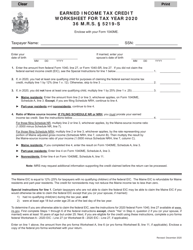 Document preview: Earned Income Tax Credit Worksheet - Maine, 2020