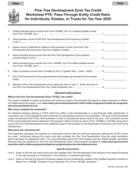 Document preview: Worksheet PTE Credit Ratio Worksheet for Individuals Claiming the Pine Tree Development Zone Tax Credit - Maine