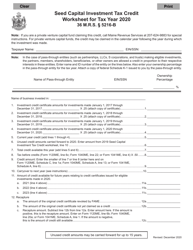Document preview: Seed Capital Investment Tax Credit Worksheet - Maine, 2020