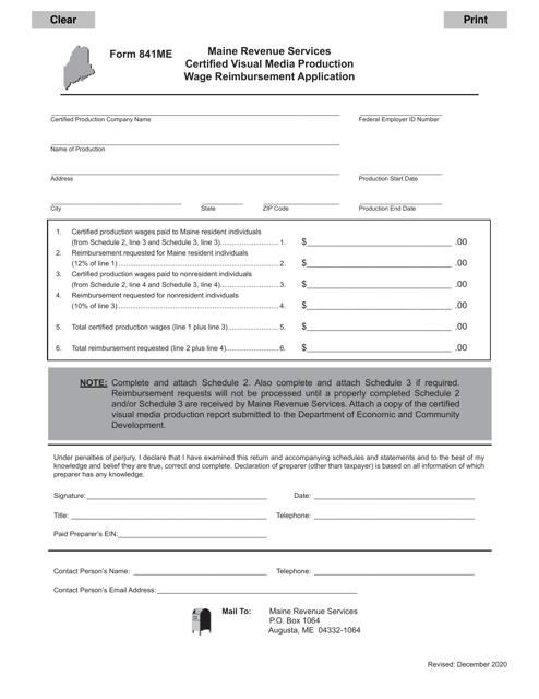 Form 841ME  Printable Pdf
