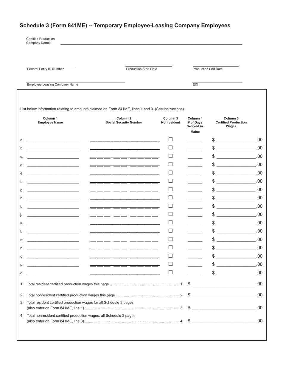 Form 841ME Certified Visual Media Production Wage Reimbursement Application - Maine, Page 3