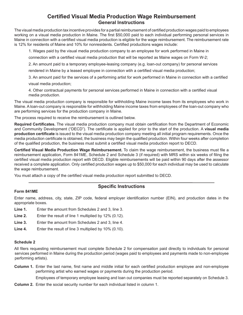 Form 841ME Certified Visual Media Production Wage Reimbursement Application - Maine, Page 4