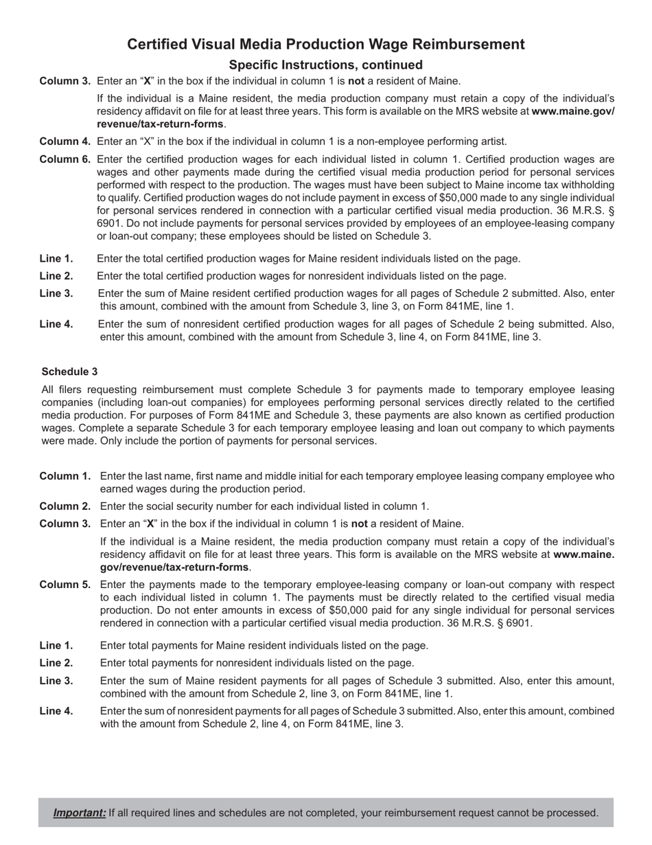 Form 841ME Certified Visual Media Production Wage Reimbursement Application - Maine, Page 5