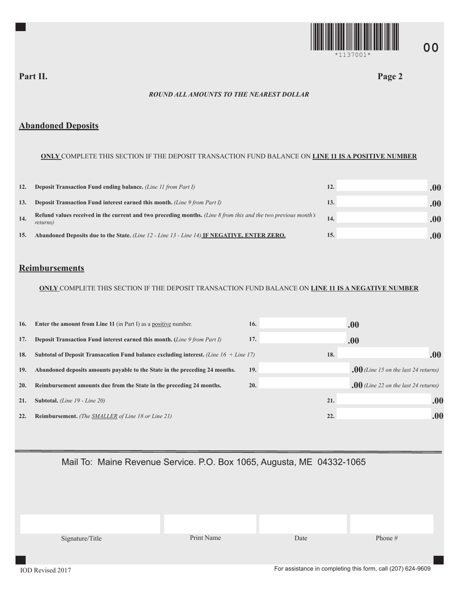 Form IOD Initiator of Deposit - Deposit Transaction Fund Reconciliation - Maine, Page 2