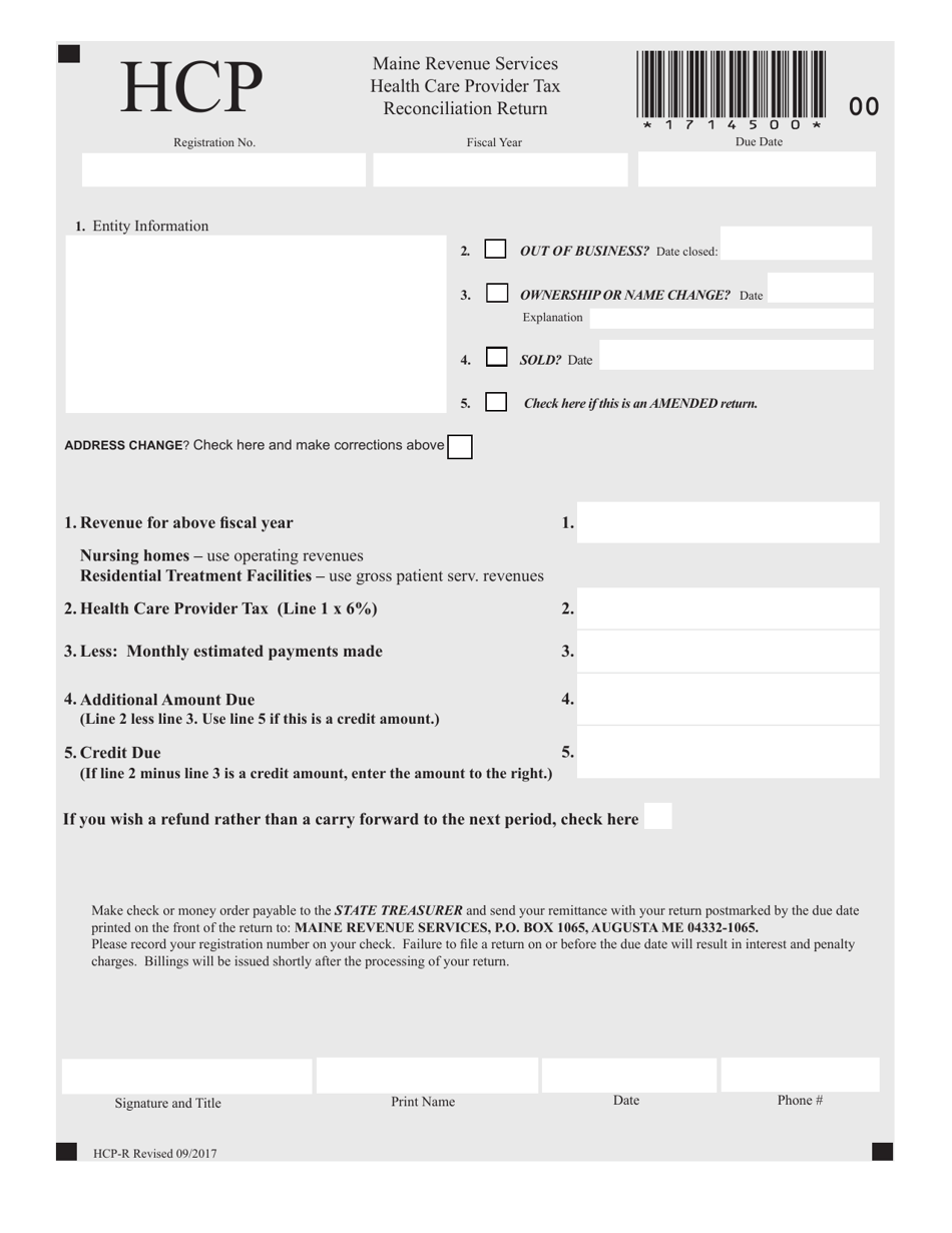 Form HCP-R Health Care Provider Tax Reconciliation Return - Maine, Page 1