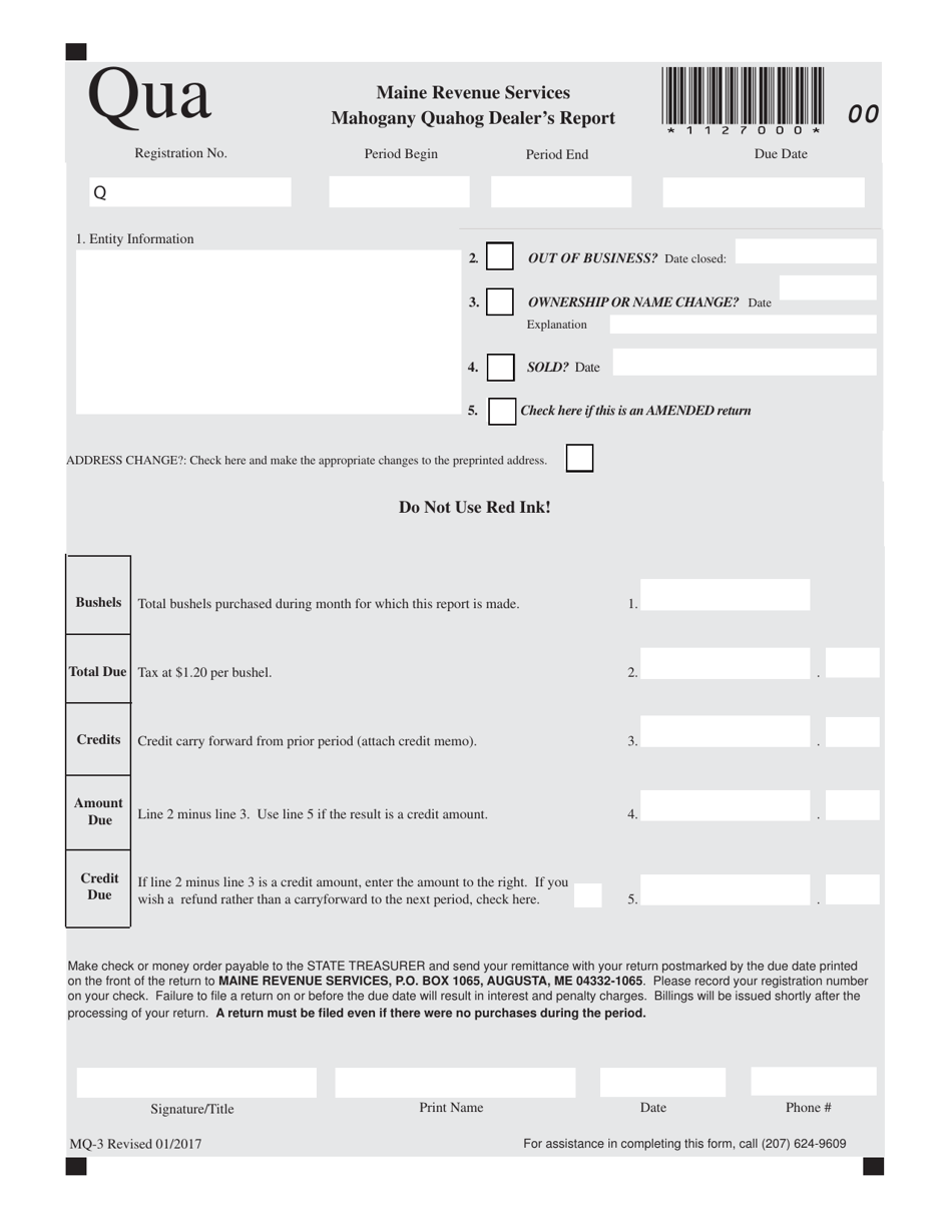 Form MQ-3 Mahogany Quahog Dealers Report - Maine, Page 1