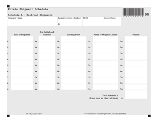 Document preview: Form PT-3 Schedule A Potato Shipment Schedule - Railroad Shipments - Maine