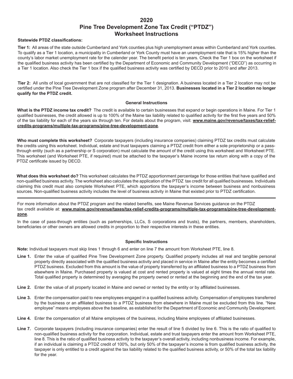 Pine Tree Development Zone Tax Credit Worksheet - Maine, Page 2