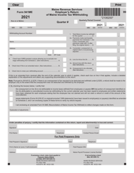 Document preview: Form 941ME Employer's Return of Maine Income Tax Withholding - Maine, 2021