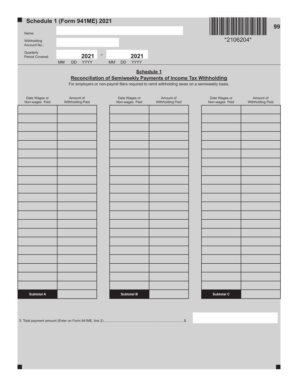 Form 941me Download Fillable Pdf Or Fill Online Employers Return Of Maine Income Tax 2520