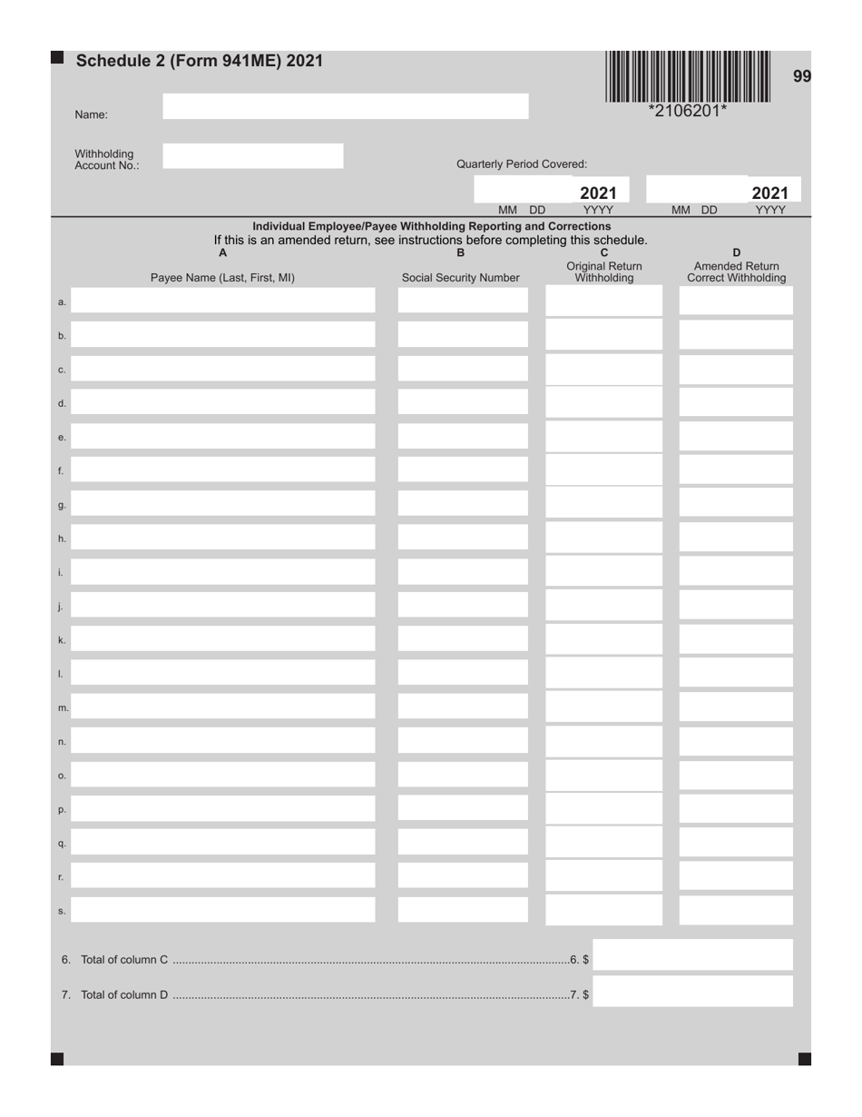Form 941ME Employers Return of Maine Income Tax Withholding - Maine, Page 3