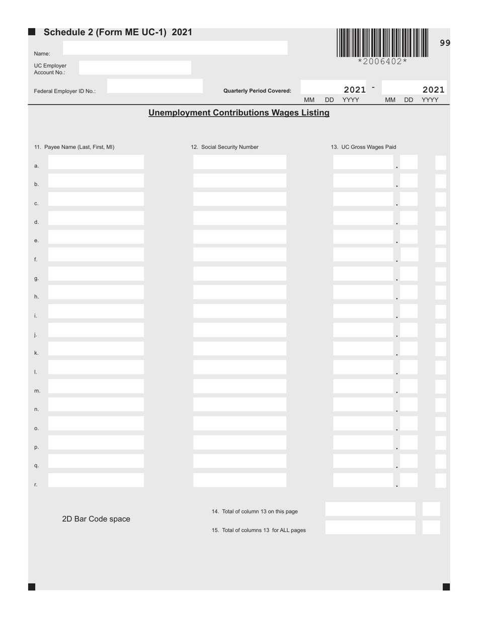 Form ME UC-1 Unemployment Contributions Report - Maine, Page 2