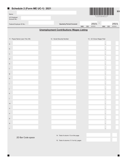 Form ME UC-1 Schedule 2 2021 Printable Pdf