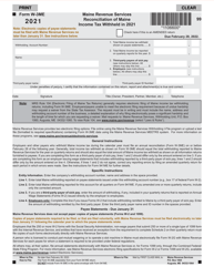 Form W-3ME &quot;Reconciliation of Maine Income Tax Withheld&quot; - Maine, 2021