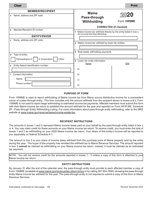 Form 1099ME 2020 Printable Pdf