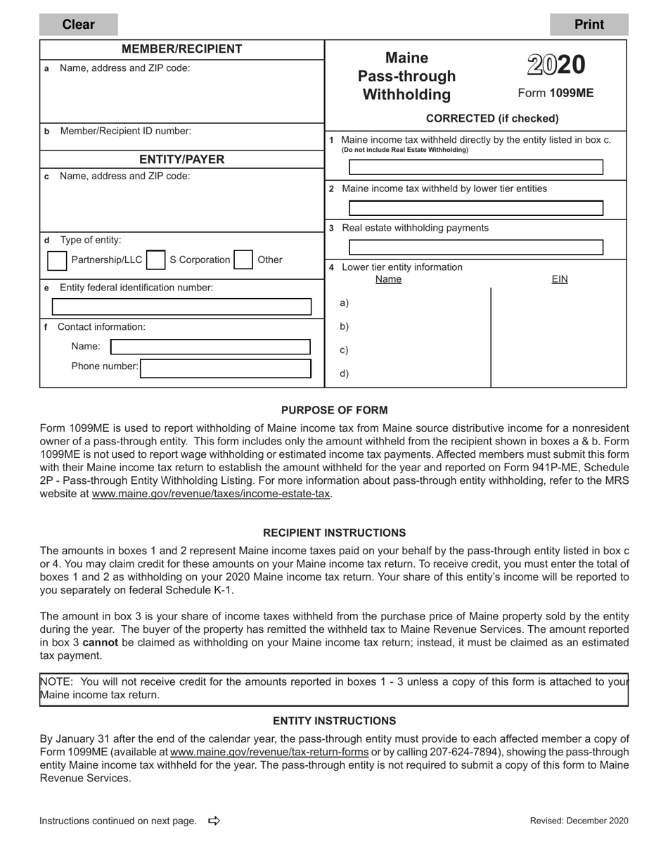 Form 1099me 2020 Fill Out Sign Online And Download Fillable Pdf Maine Templateroller 1824