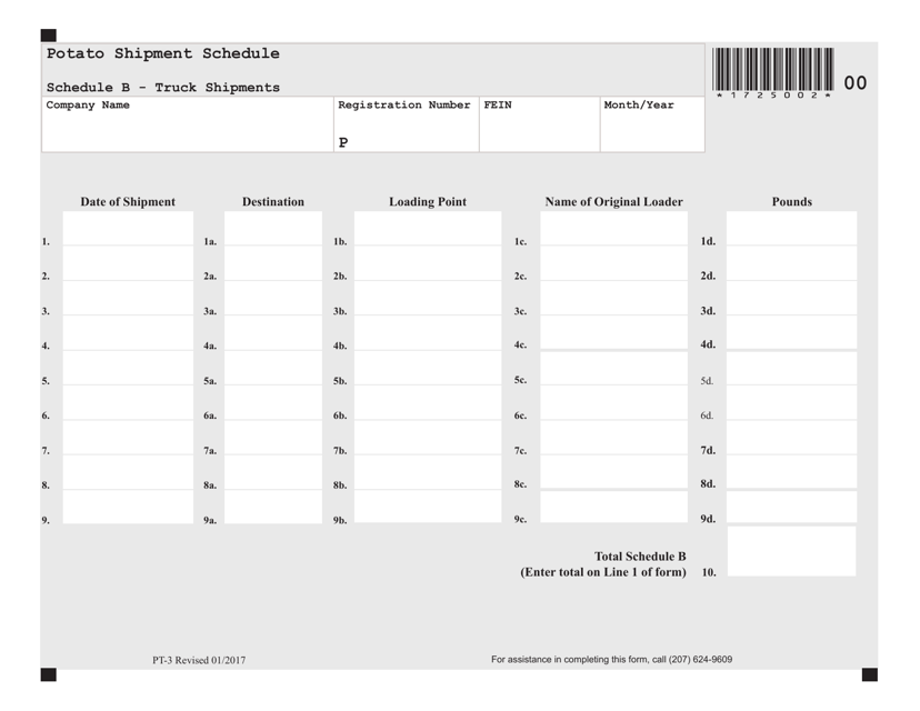 Form PT-3 Schedule B  Printable Pdf