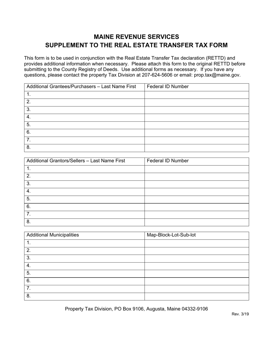 Supplement to the Real Estate Transfer Tax Form - Maine, Page 1