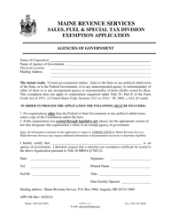 Document preview: Form APP-108 Agencies of Government Exemption Application - Maine