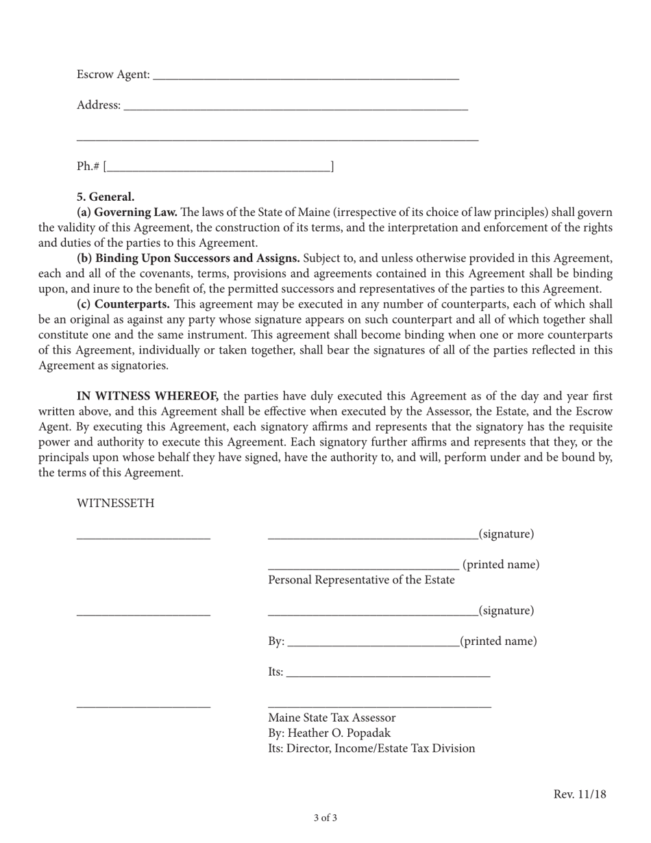 Estate Tax Escrow Agreement - Maine, Page 3
